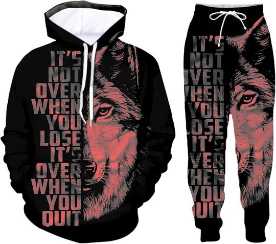 Discover Men's Sweatsuits Sets Novelty Wolf 3d Hoodie And Joggers Set