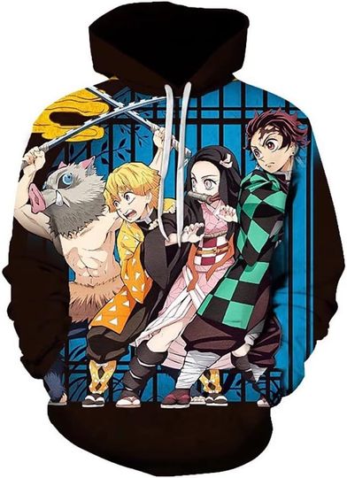 Discover Kimetsu no Yaiba 3D Printed Anime Hooded Pullover Tops Outerwear for Men and Women