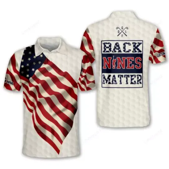 Discover American flag Back Nines Matter Golf Polo Shirt, Personalized Golf Polo Shirts