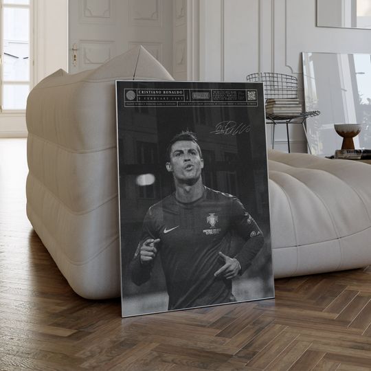 Discover Cristiano Ronaldo Poster, Football Art Print, Monochrome, Mid-Century Modern