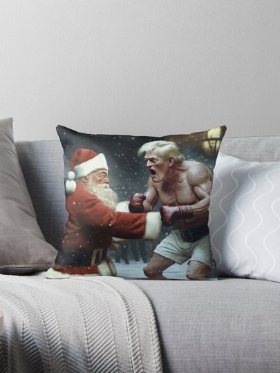 Discover Donald trump boxing with santa clauss funny meme Pillow