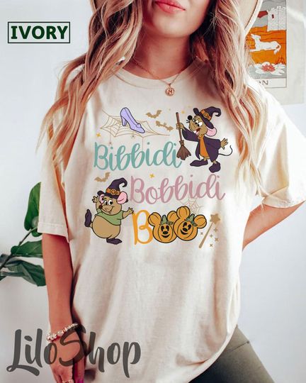 Discover Bibbidi Bobbidi Boo Halloween Shirt, Halloween Pumpkin Shirt, Jaq And Gus Shirt