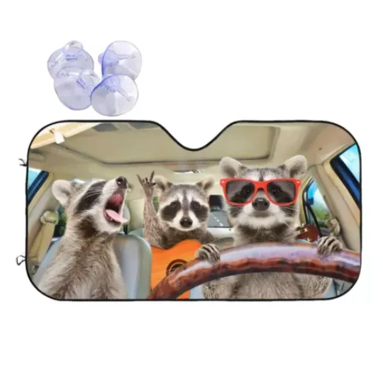 Discover Three Funny Raccoons Animals Windshield Sun Shade for Car