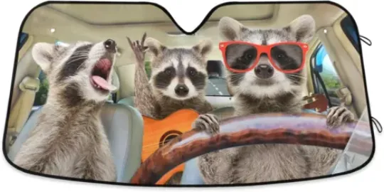 Discover Three Funny Raccoon Front Windshield Sun Shade