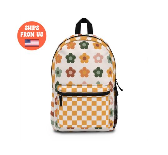 Discover Checkered Stripped Floral Backpack, Back to School, Teen Backpack, Kids Backpack