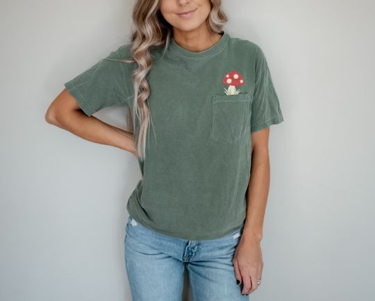 Discover Embroidered Mushroom Pocket Tshirt, Embroidered Cottagecore Shirt