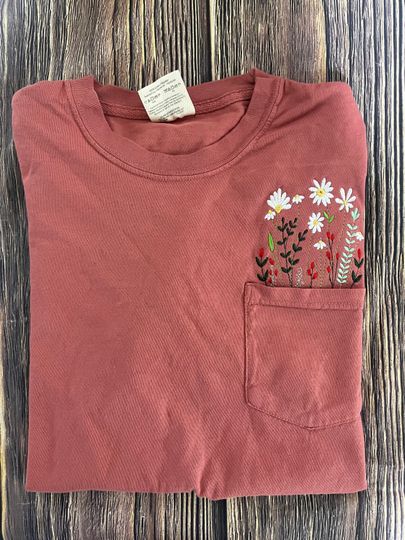 Discover Wildflower Pocket Tshirt Embroidered Pocket T Shirt