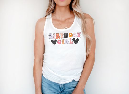 Discover Birthday Girl Tank Top, Halloween Birthday Mouse Ears Bday Tank Top