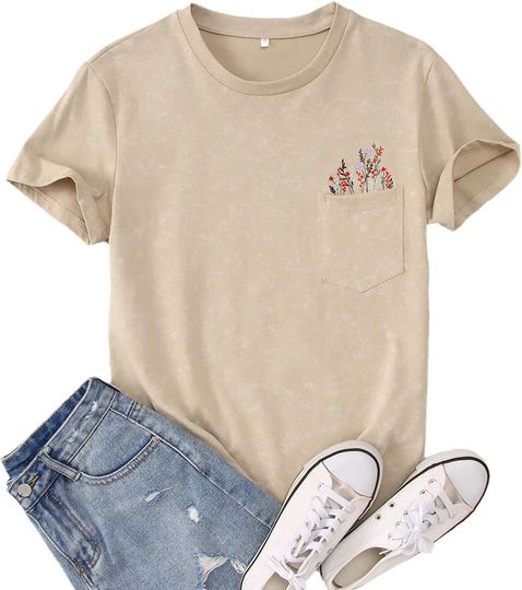 Discover CM C&M WODRO Women Vintage T-Shirt Embroidered Wildflowers Pocket Shirts