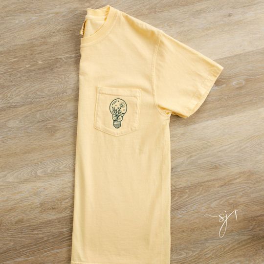 Discover Floral Light Bulb Embroidered Pocket Tee