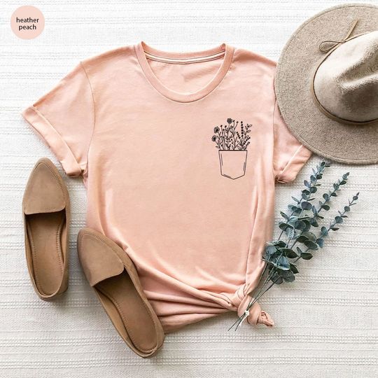 Discover Flower Design Pocket T-Shirt