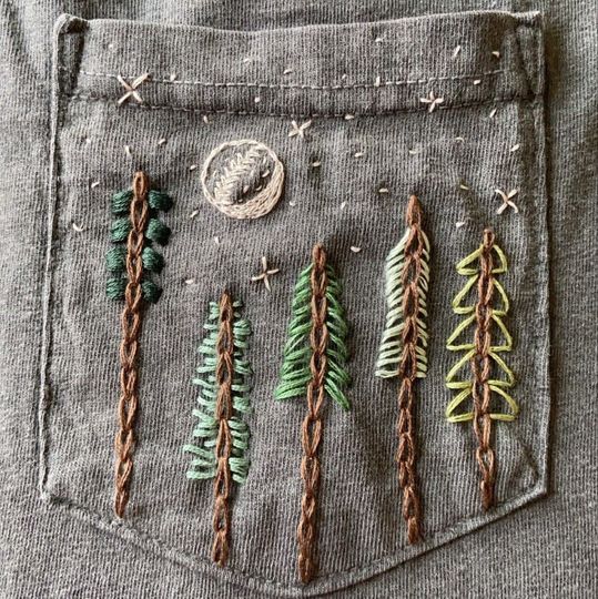 Discover Spruce Trees Hand-Embroidered Pocket Tee