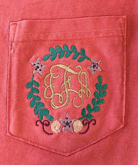 Discover Seashell Monogrammed Shirt, Nautical Monogram, Beach monogram tee, Mermaid Embroidered Pocket Tee Shirt