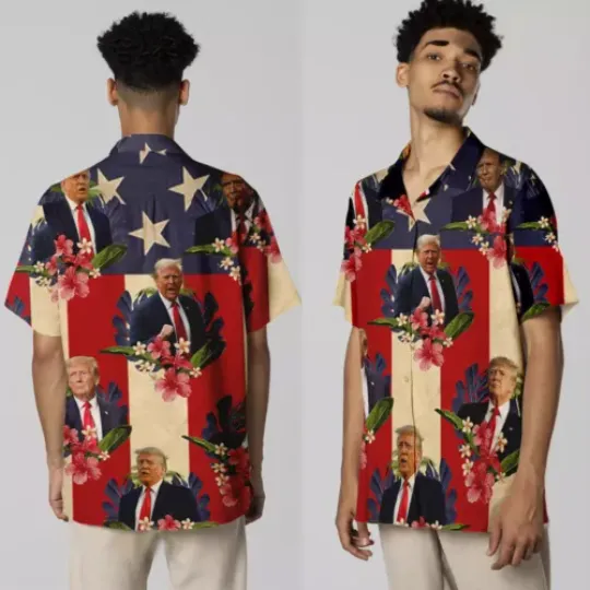 Discover Trump Tropical Flowers Make American Great Again 4th Of July Hawaiian Shirt