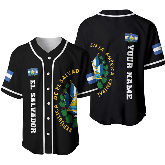 Discover Personalized Name Black El Salvador Baseball Jersey Shirt