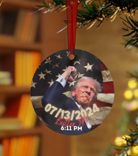Discover Trump Attempted Assasination Ornament, Trump 2024 Ornament
