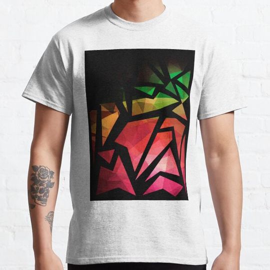 Discover Abstract print of triangles polygon print. Bright dark design colors