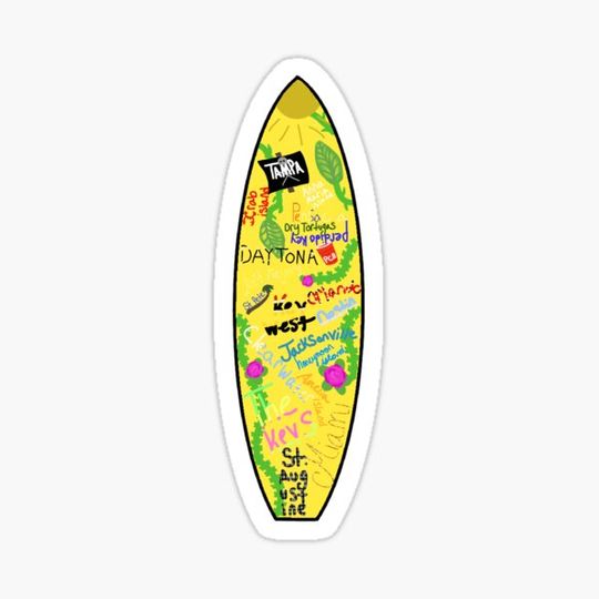 Discover Florida Vacation Cities Surfboard- yellow