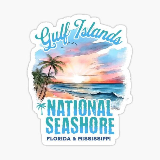 Discover Gulf Islands National Seashore Florida & Mississippi Watercolor Sunrise Beach Summer Vacation Design