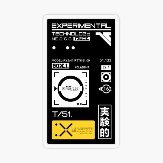 Discover Experimental technology prototype decal label black