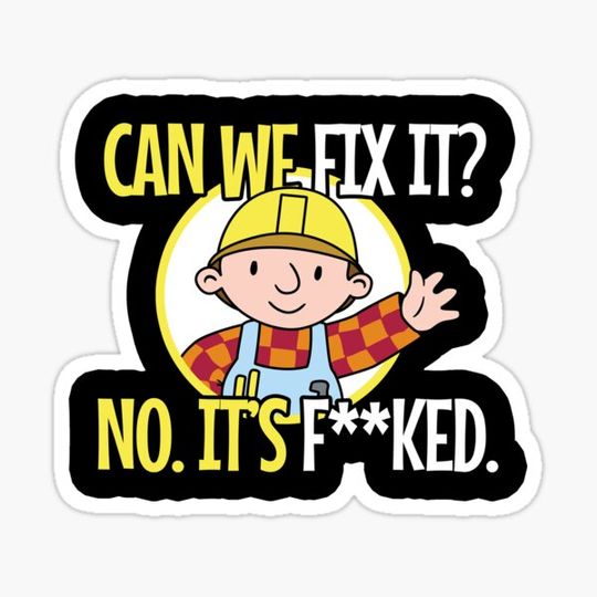 Discover Can We Fix It Funny Repair Man Engineer Toolbox Sticker