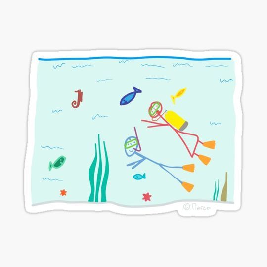 Stick figure diving ocean swim vacation