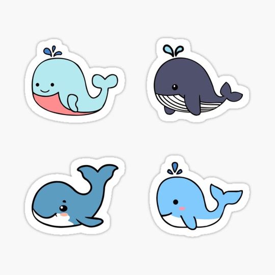 Discover Cute Kawaii Cartoon Whale Sticker Pack