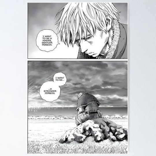Discover Vinland Saga Thorfinn Manga Black and White "I have no Enemies" T-Shirt, Hoodie, Smartphone Case, Poster