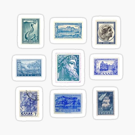 Discover Greece Postage Stamps -9Pack