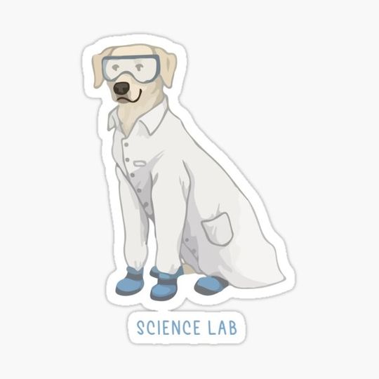 Discover Science lab, lab dog, science dog