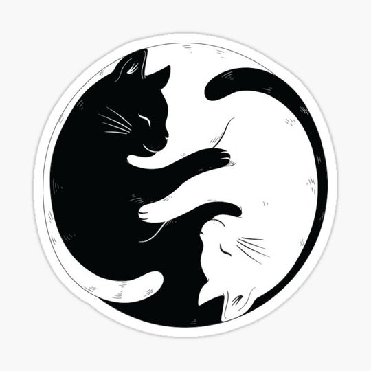 Discover Black and White Yin and Yang Cat Sticker