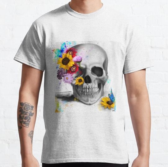 Discover Artsy skull with colorful wild flowers