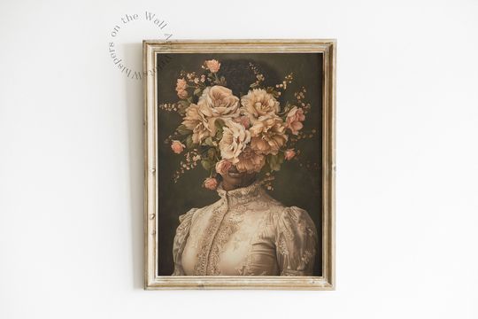 Discover Floral Portrait Painting, Vintage Black Art, Moody Victorian Art