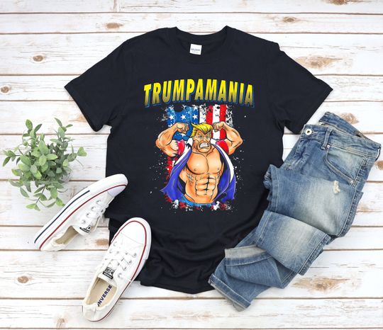 Discover TRUMPAMANIA Cartoon Wrestling Shirt,  Funny Donald Trump Shirt, Trump 2024 USA MAGA