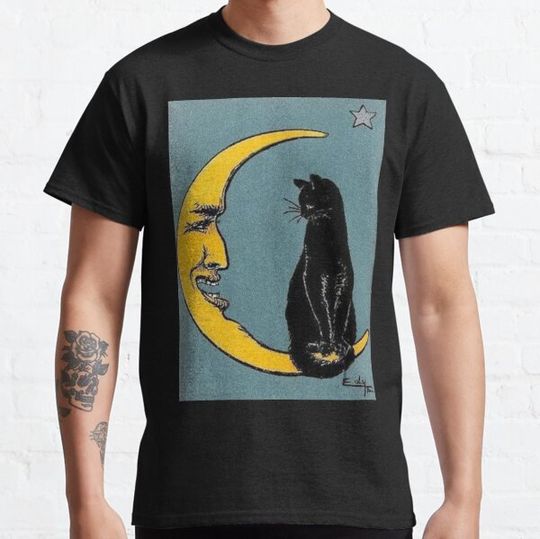 Discover Vintage French Black Cat Moon