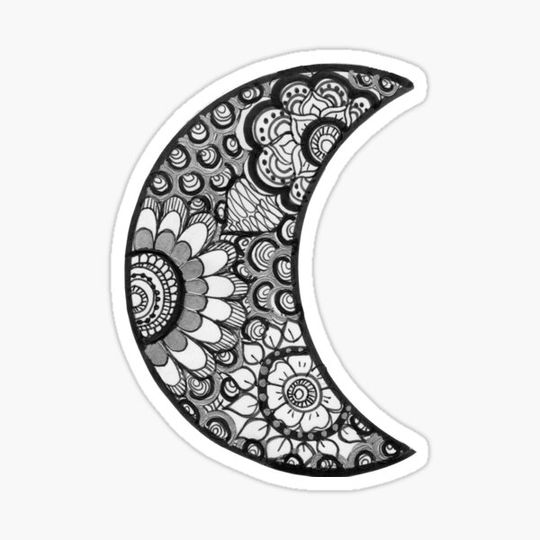 Discover Crescent Moon Zentangle: luminous (black backround)