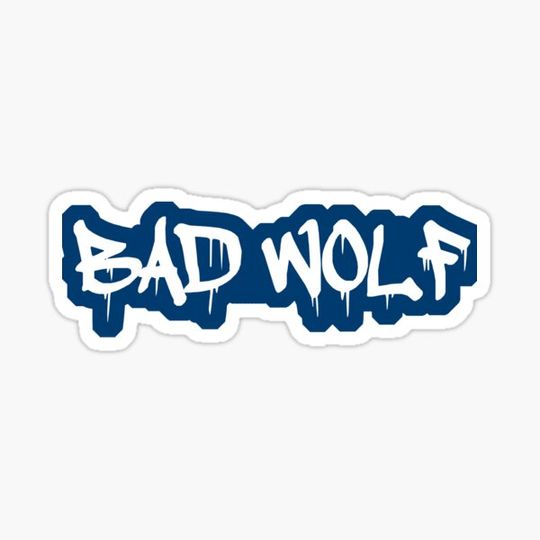Discover Bad Wolf in White Spray Paint Dripping Framed in Regal Blue