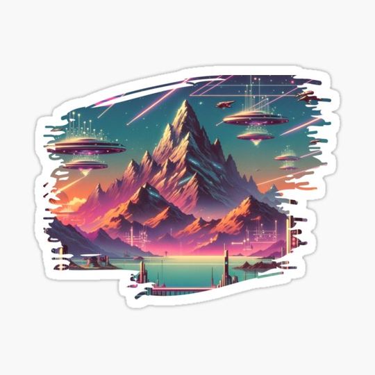 Discover "Mountains of Tomorrow: A Cosmic Synthwave Vista"
