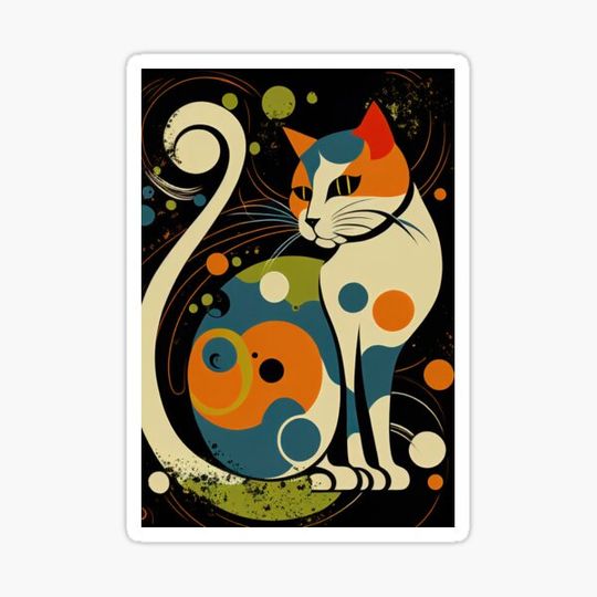 Discover Mid Century Calico Cat Abstract Art Print Painting Wall Decor