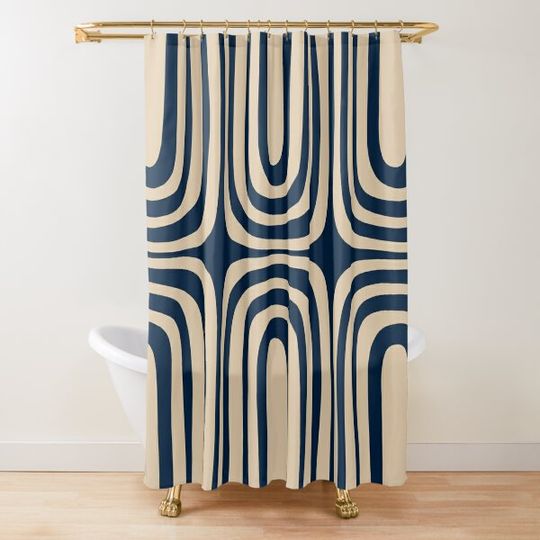 Discover Midcentury Modern Confaab Abstract Pattern in Mid Mod Navy Blue and Beige