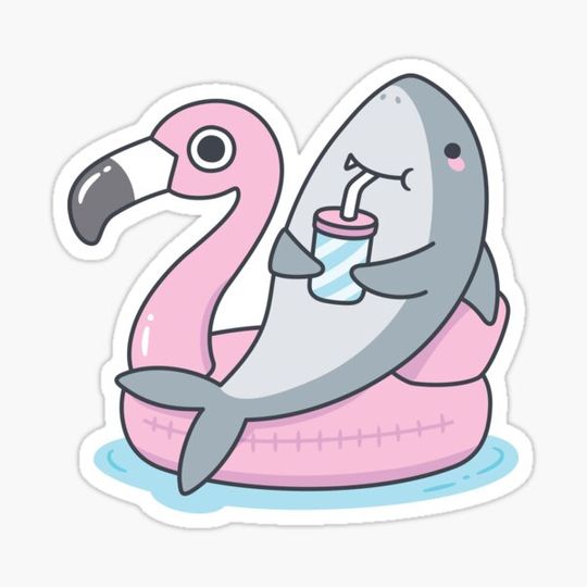 Discover Cute Shark Chillin On Flamingo Pool Float