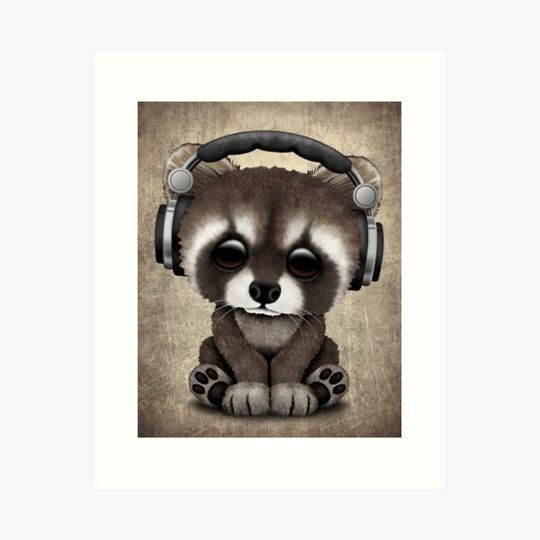 Discover Cute Baby Raccoon Deejay Wearing Headphones