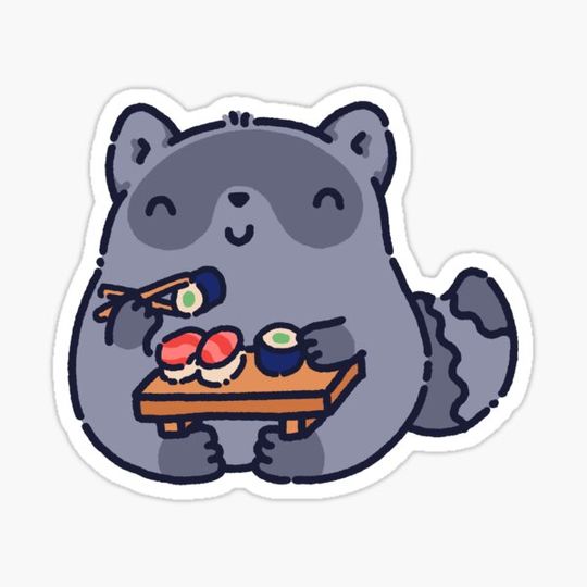 Discover Cute raccoon eating sushi, little raccoon buddy