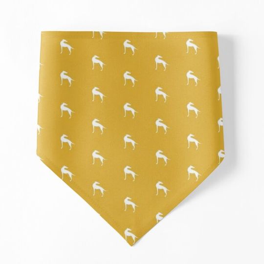 Discover White sighthound logo on mustard yellow