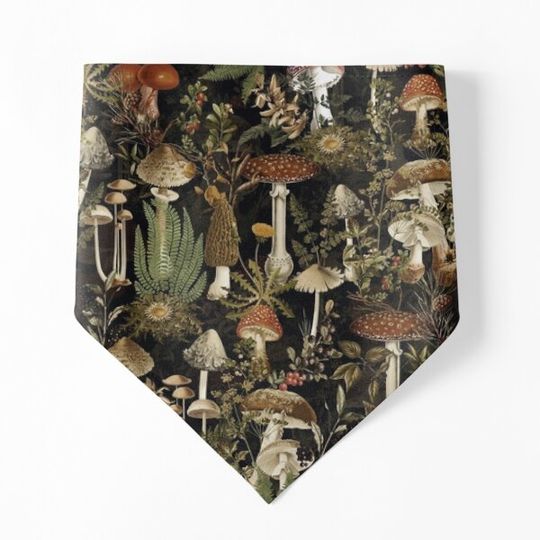 Discover Vintage Midnight Mushrooms Forest Botanical Night Garden Pattern - Black