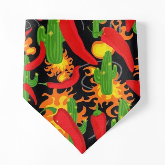 Discover Chilli Peppers, Cactus and Flames Cartoon Pattern