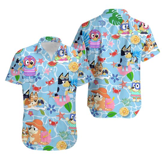Discover BlueyDad Family Hawaiian Shirt | Bandit Heeler Chilli Heeler Shirt