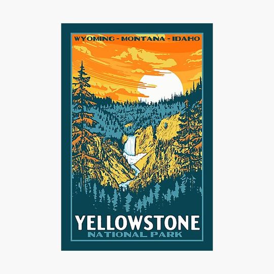 Discover Vintage YStone National Park WPA-Style Lower Falls Poster Graphic