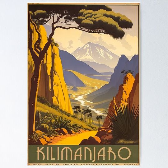 Discover Mount Kilimanjaro Tanzania Vintage Travel Art Poster