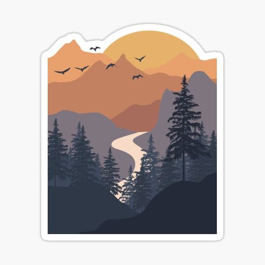 Discover Mountains and sunset drawing
